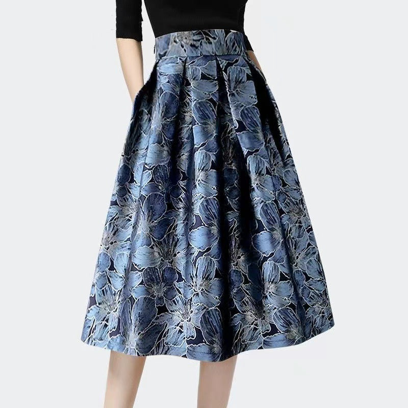 Women's High Waist Slimming Jacquard Midi Skirt