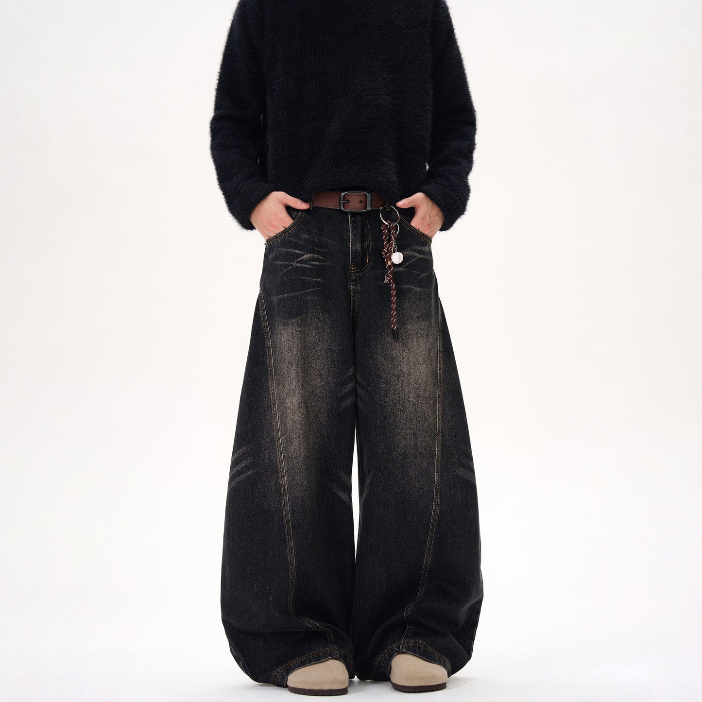 Glen – Retro Zwarte Machete Jeans met Kattenbaard Design