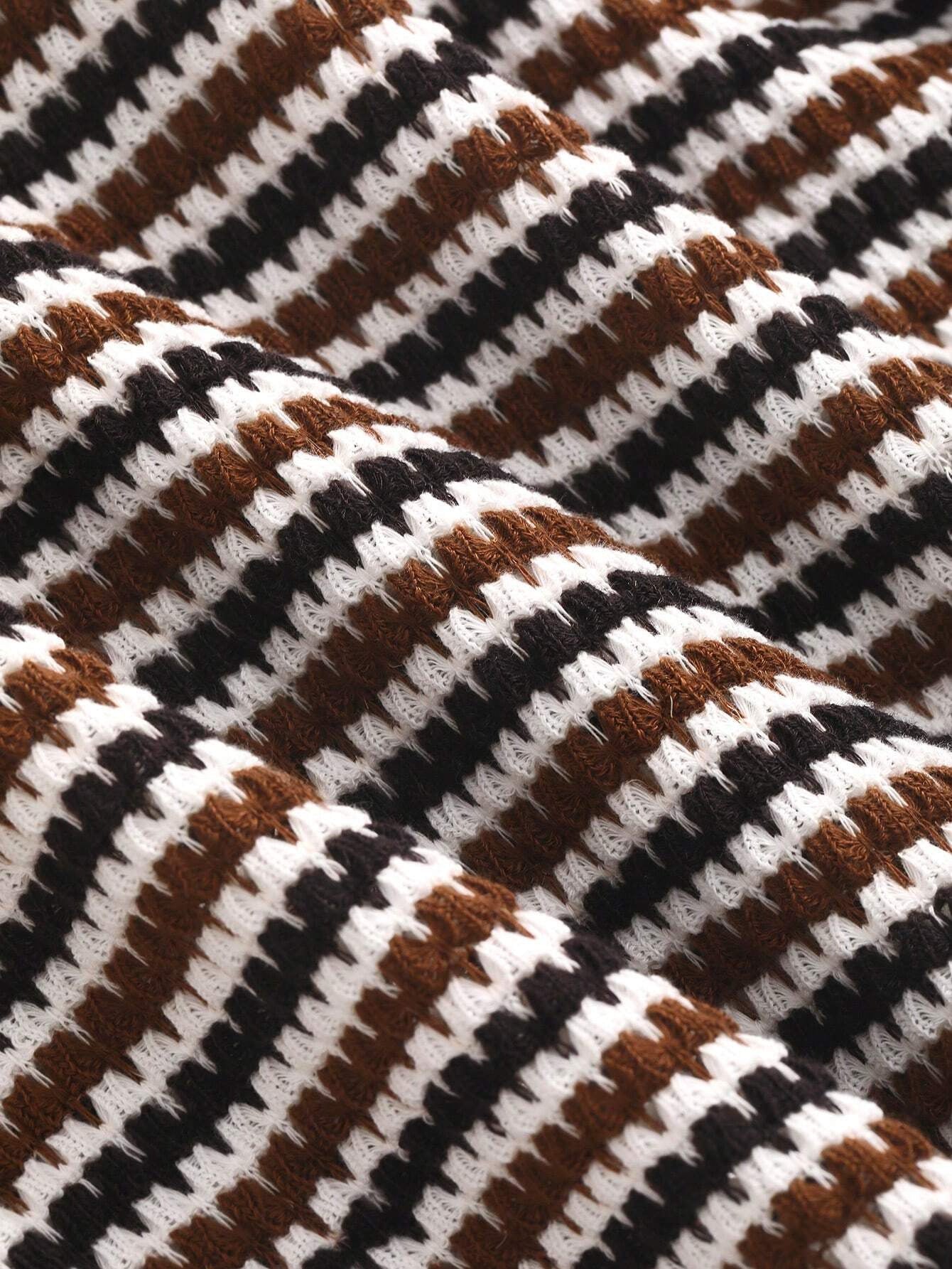 Kathryn – Kleurcontrasterend Ronde Hals T-shirt met Houndstooth Patroon