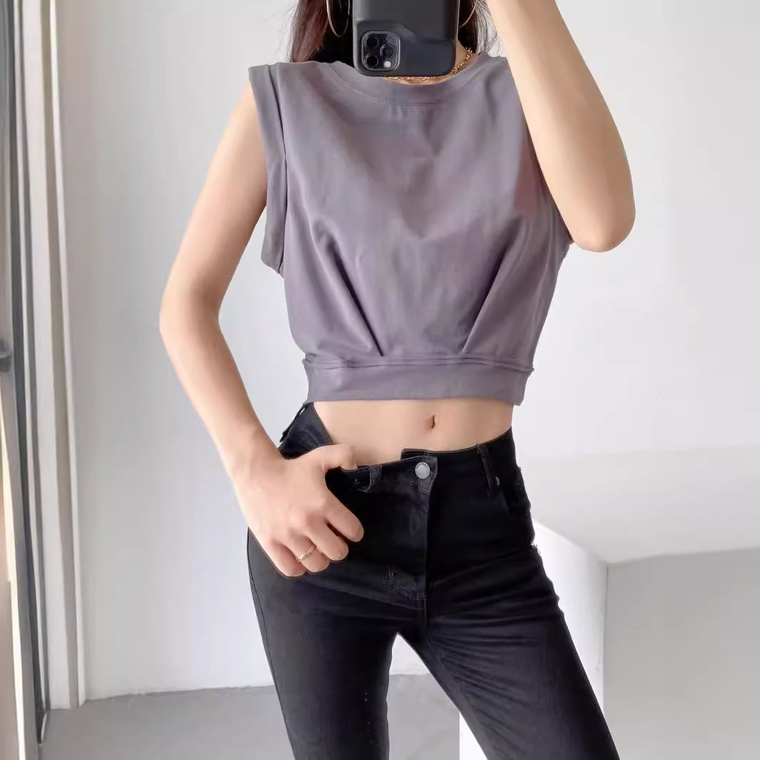 Women's Loose Exercise Blouse I-shaped Round Neck Slim-fit Tank Top