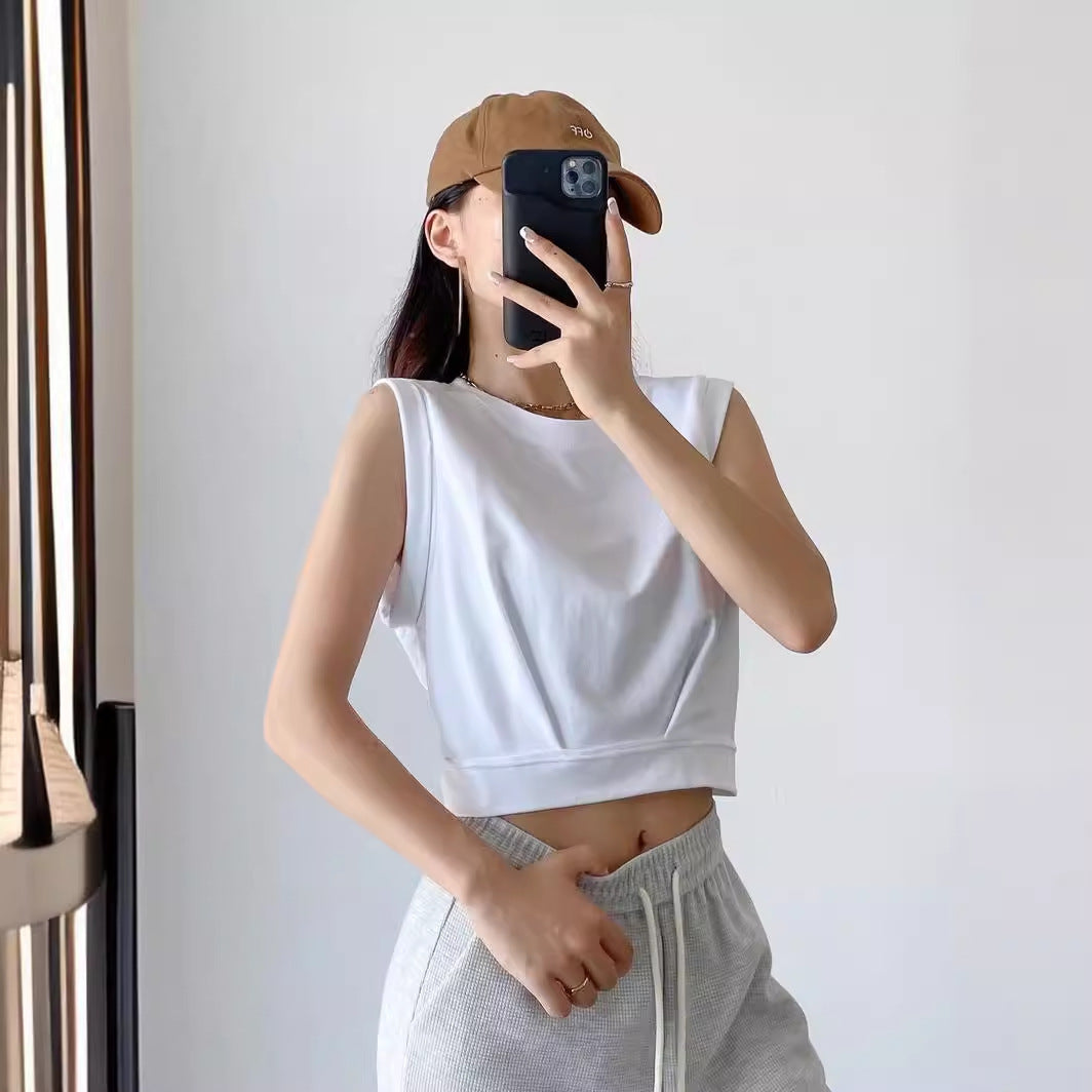 Women's Loose Exercise Blouse I-shaped Round Neck Slim-fit Tank Top