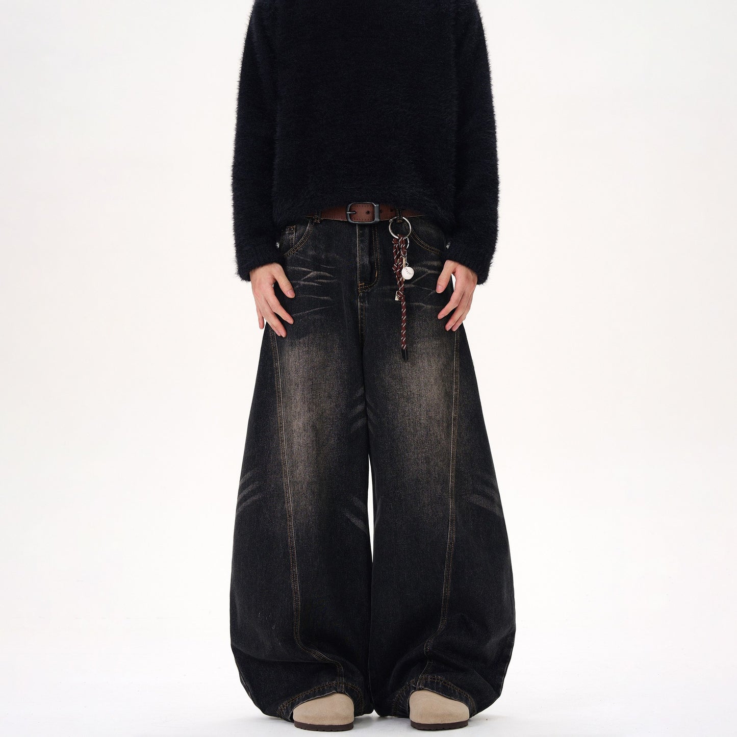 Glen – Retro Zwarte Machete Jeans met Kattenbaard Design