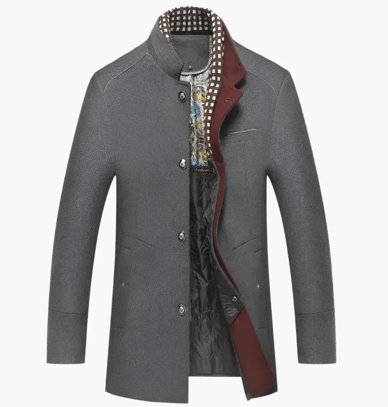 Margaret – Elegante Gecombineerde Wollen Mantel met Contrasterende Kraag