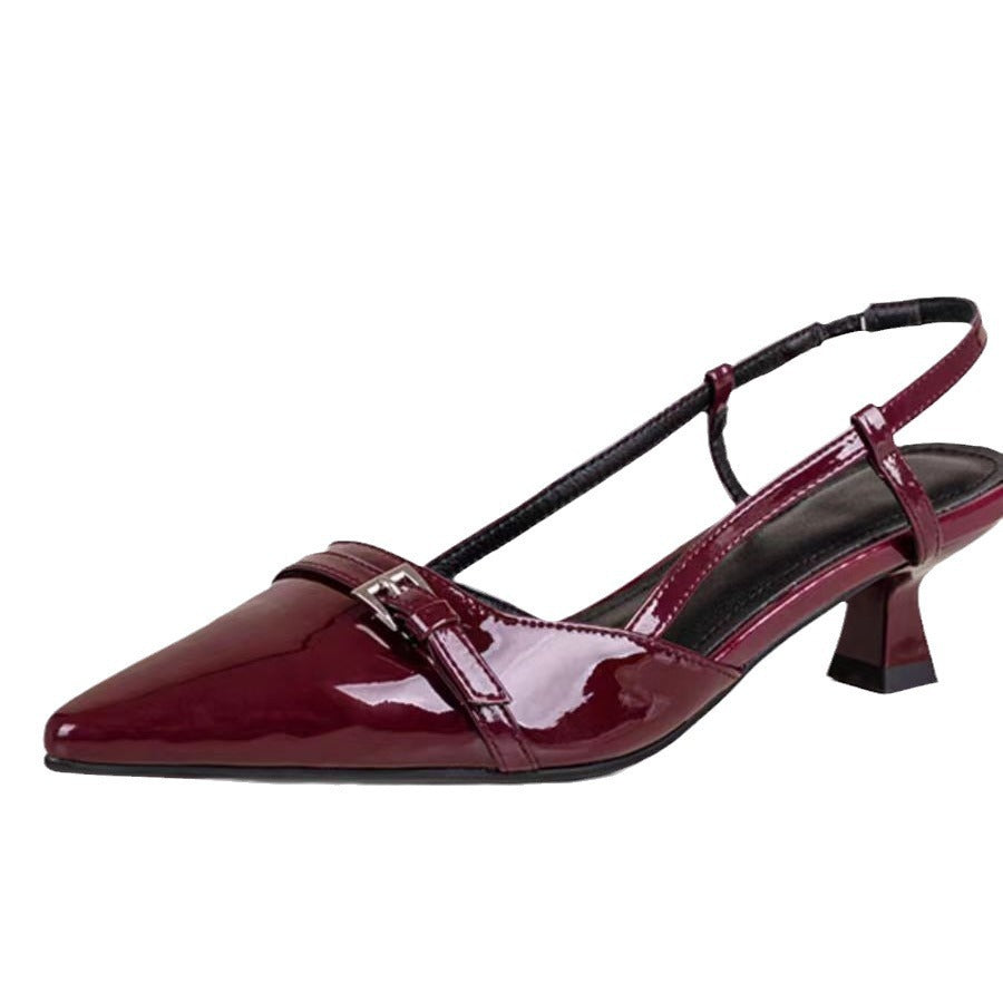 Mandy – Retro Stijl Middenhak Fijne Hak Open Rug Sandalen