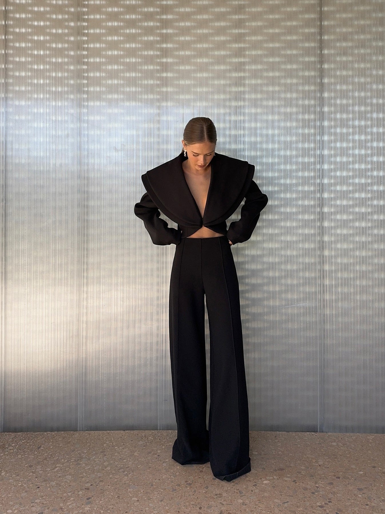 Marie – Speciaal Kraag Kort Blazer & Hoge Taille Broek Set