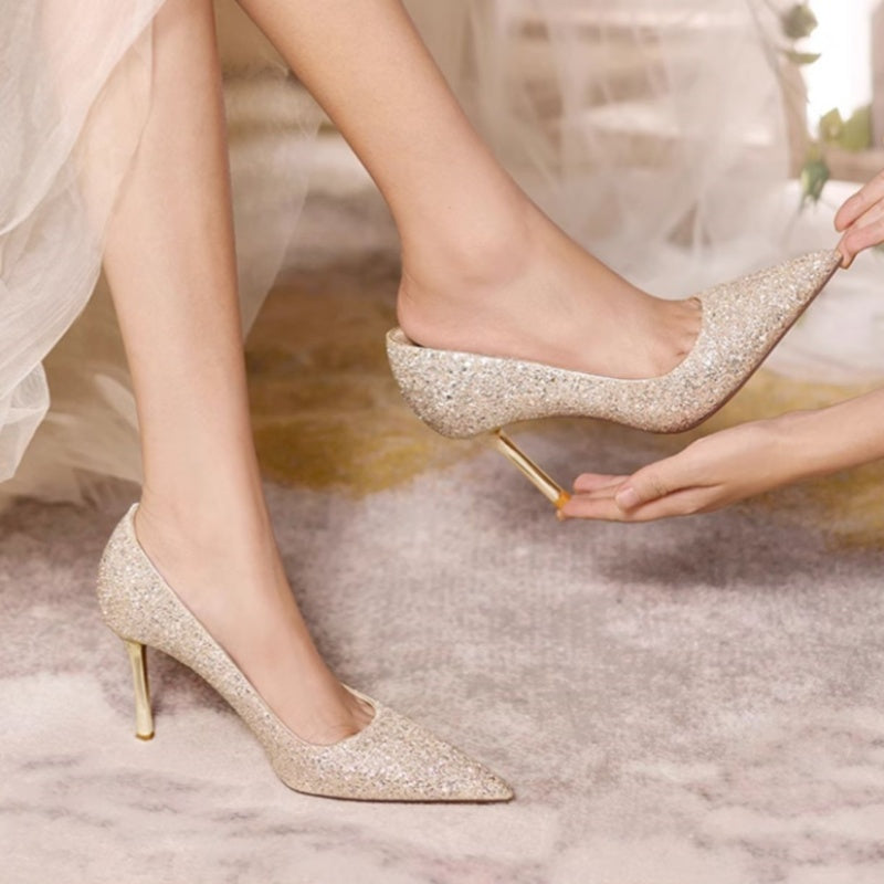 Rose – Champagne Gouden Bruiloft Schoenen Met Hoge Hak