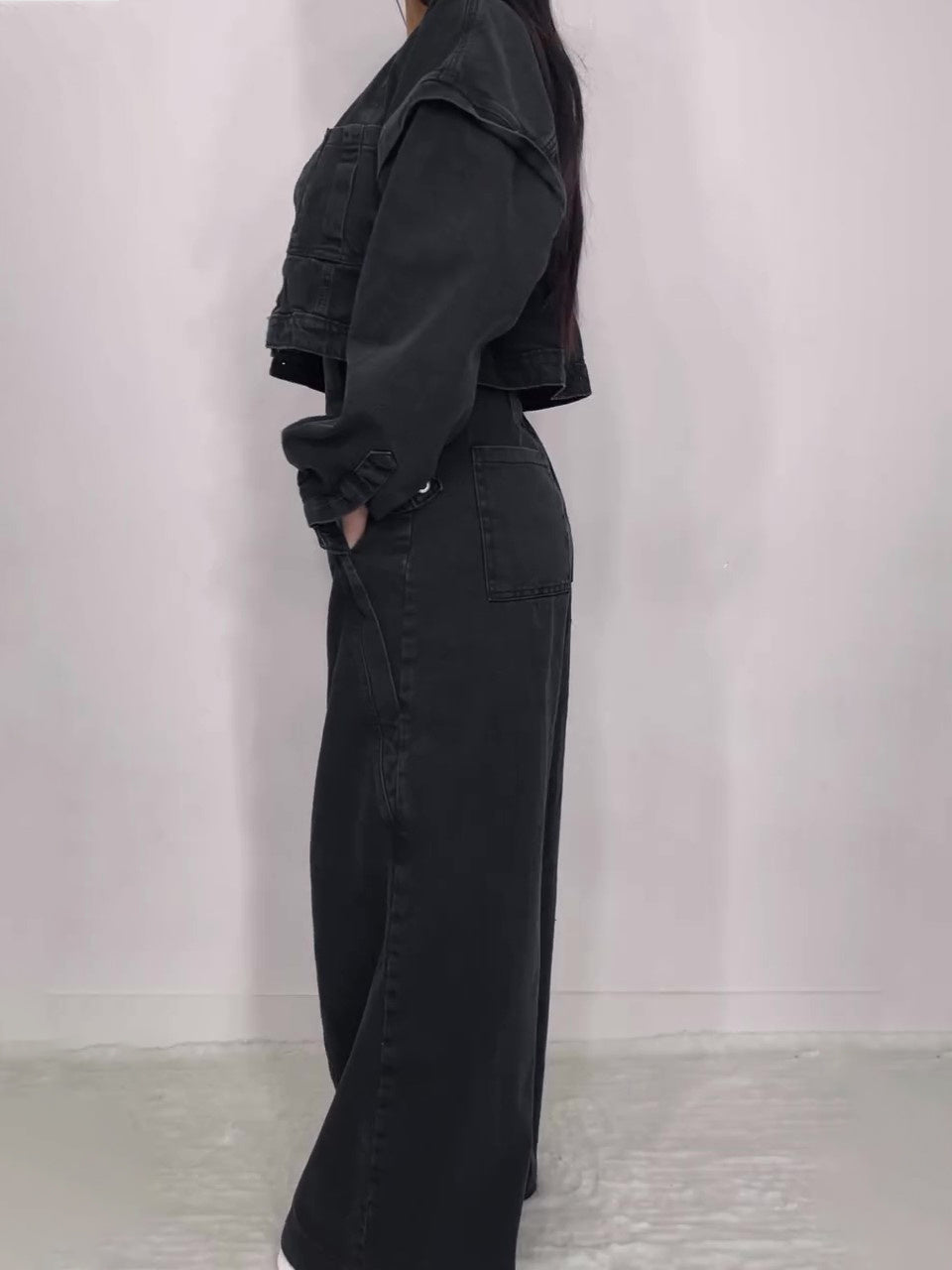 Shannon – Denim Bandeau Rits Jumpsuit & Jas Set