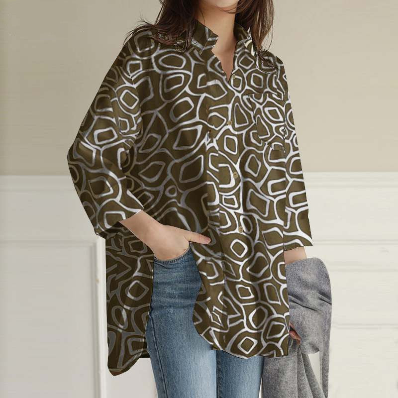 Cropped Sleeve Tunic Top Casual Loose Lapel