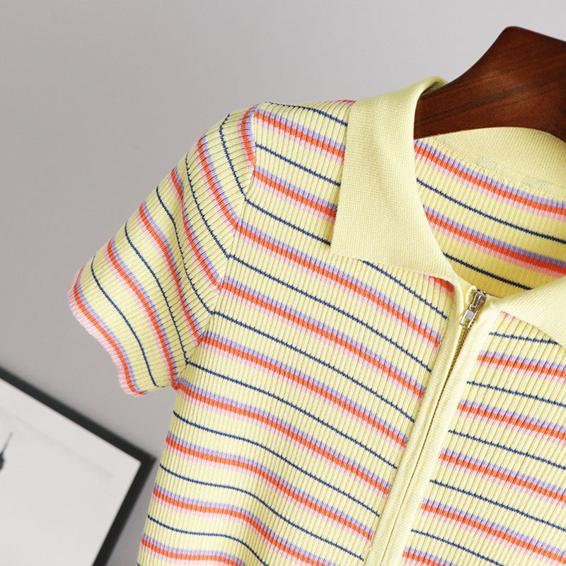 Damien – Gestreept Polo T-Shirt met Korte Mouwen