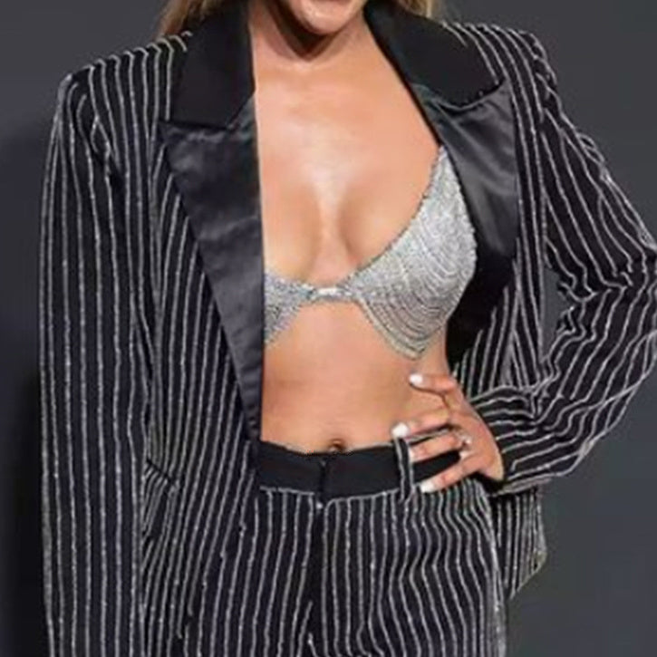 Kathleen – Gestreepte Blazer met Losse Wijde Broek