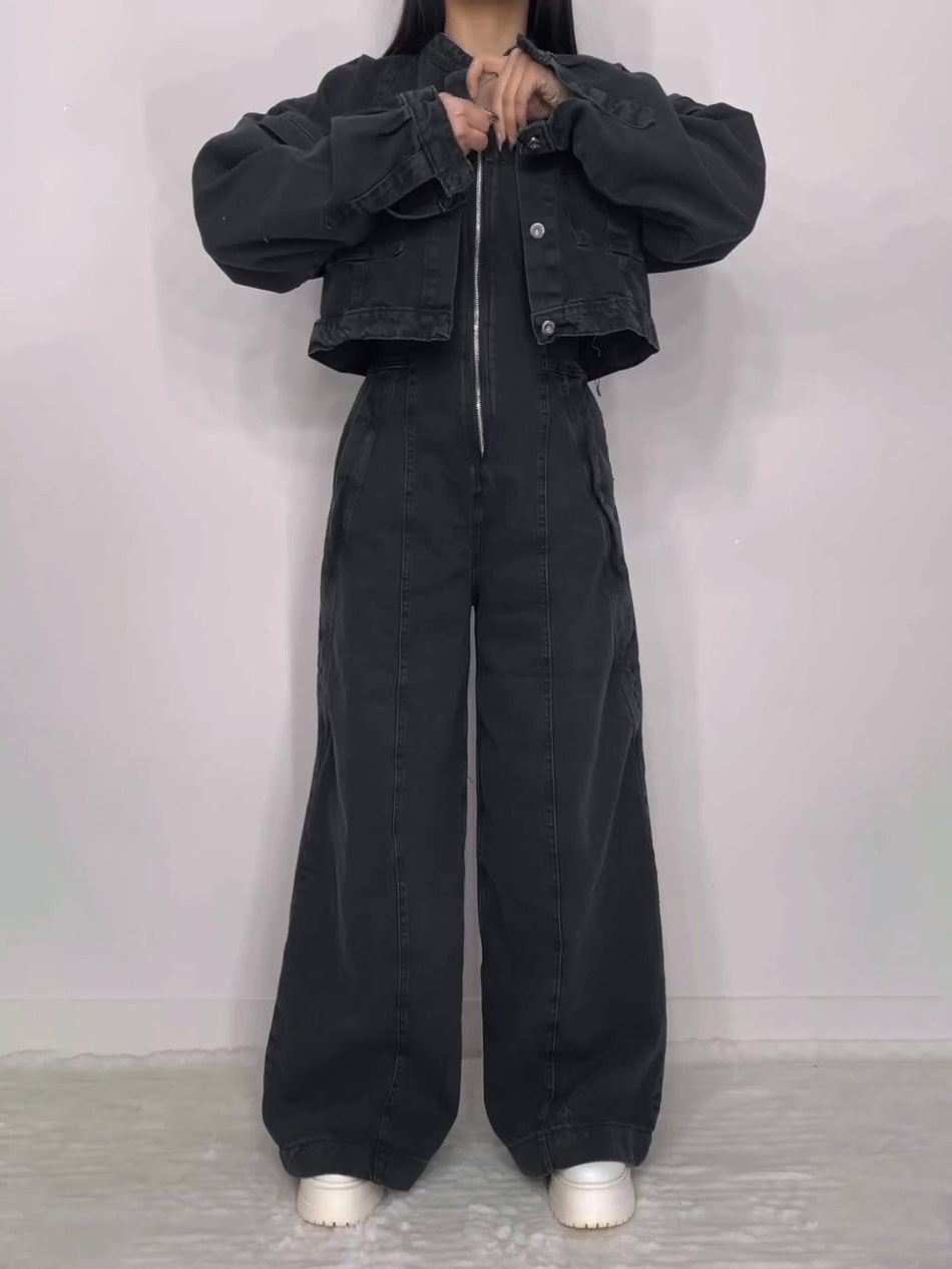 Shannon – Denim Bandeau Rits Jumpsuit & Jas Set