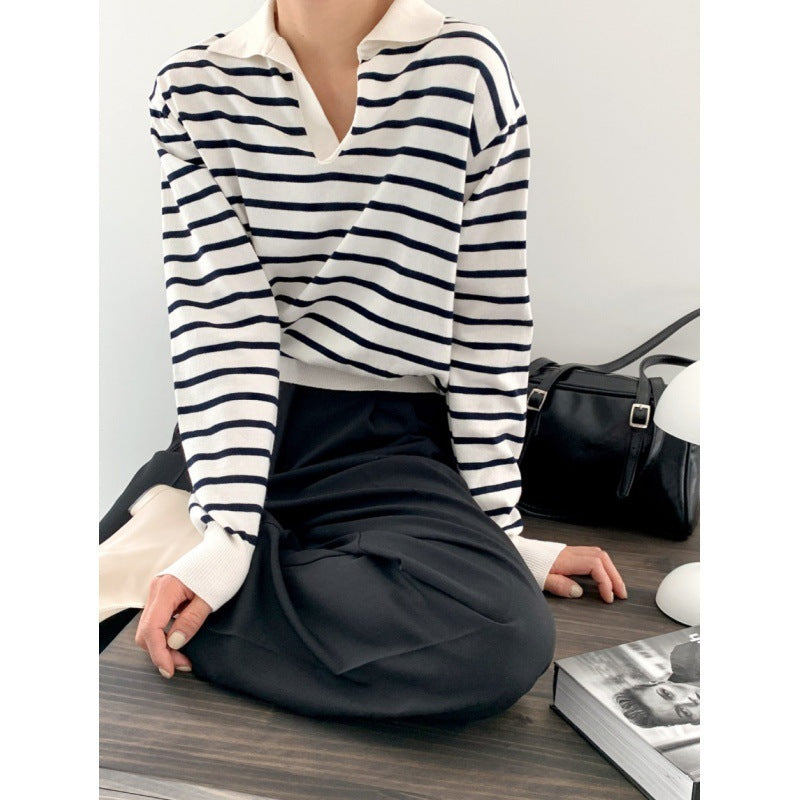 Zoe – Gestreepte Gebreide Top met Polokraag voor Dames