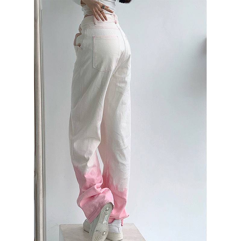 Mandy – Vrouwelijke Tie-Dye Rechte Jeans met Hoge Taille