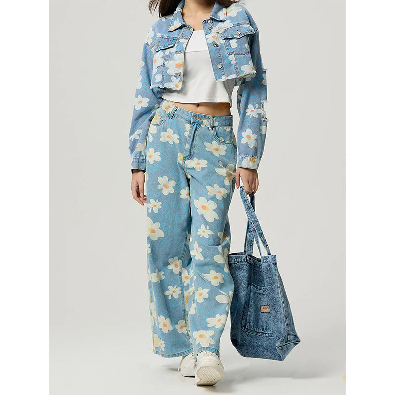 Joan – Vintage Bloemenprint Rechte Jeans