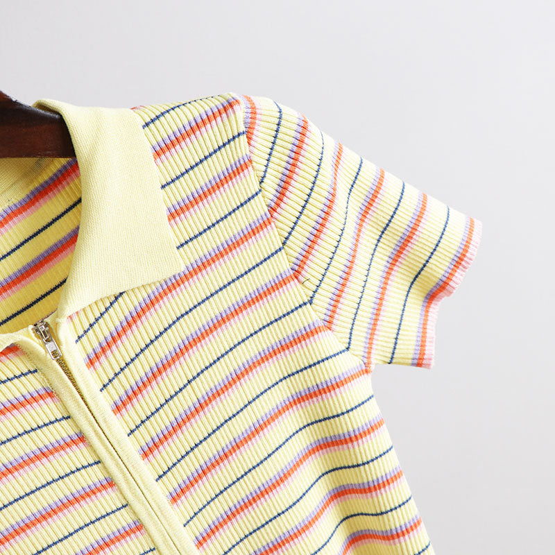 Damien – Gestreept Polo T-Shirt met Korte Mouwen