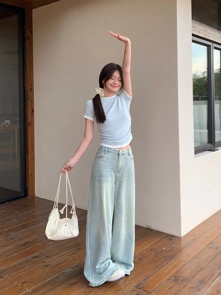 Barbara – Retro Blauwe Losvallende Wijde Pijpen Jeans