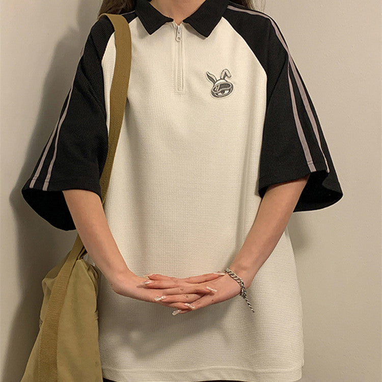 Nicole – Losvallende Half-Rits Polo Kraag Korte Mouw T-shirt