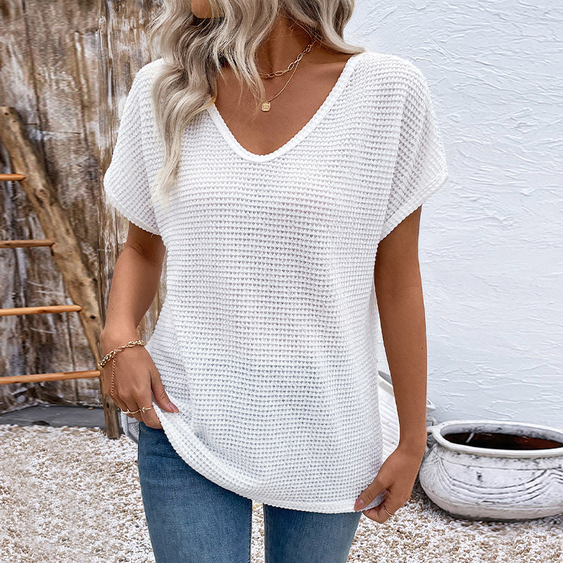 Carol – Witte Korte Mouwen T-shirt met Uitsnijdingen