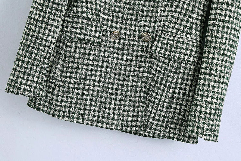 Julie – Getextureerde Dubbelrij Blazer met Uitlopende Broek