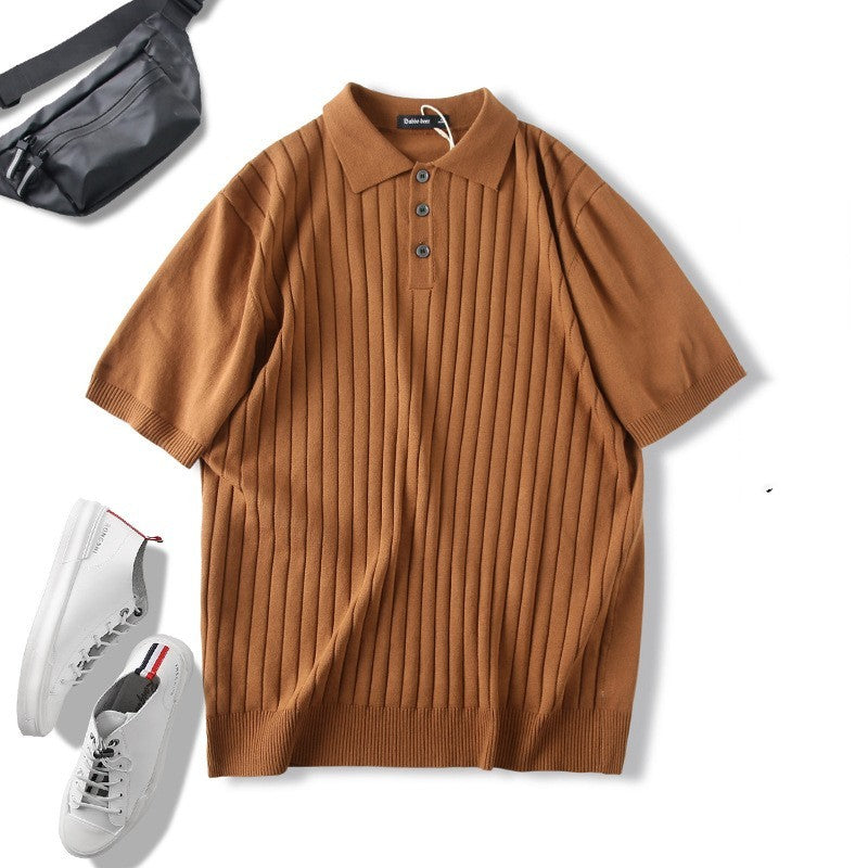 Gilbert – Gebreide Effen Polo Kraag Korte Mouw