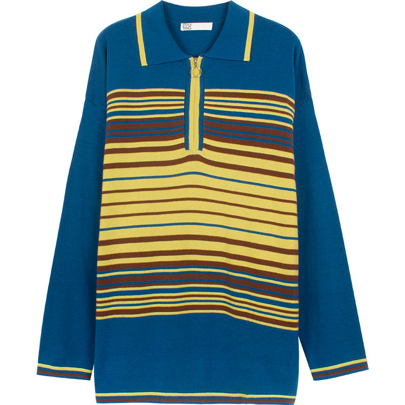 Jacqueline – Vintage Gestreepte Polo met Rits