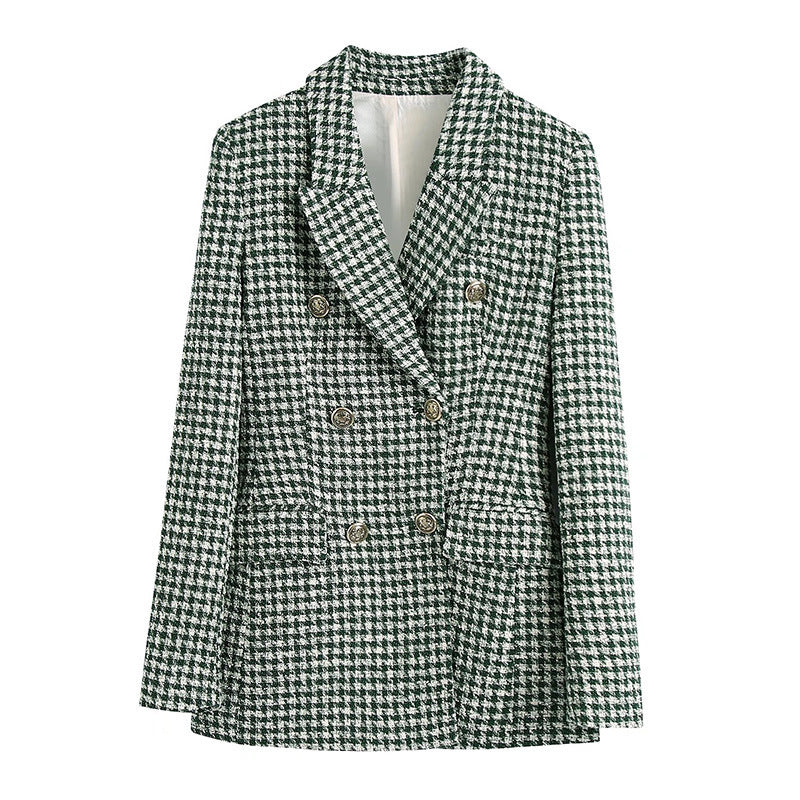 Julie – Getextureerde Dubbelrij Blazer met Uitlopende Broek