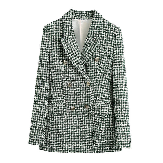 Julie – Getextureerde Dubbelrij Blazer met Uitlopende Broek