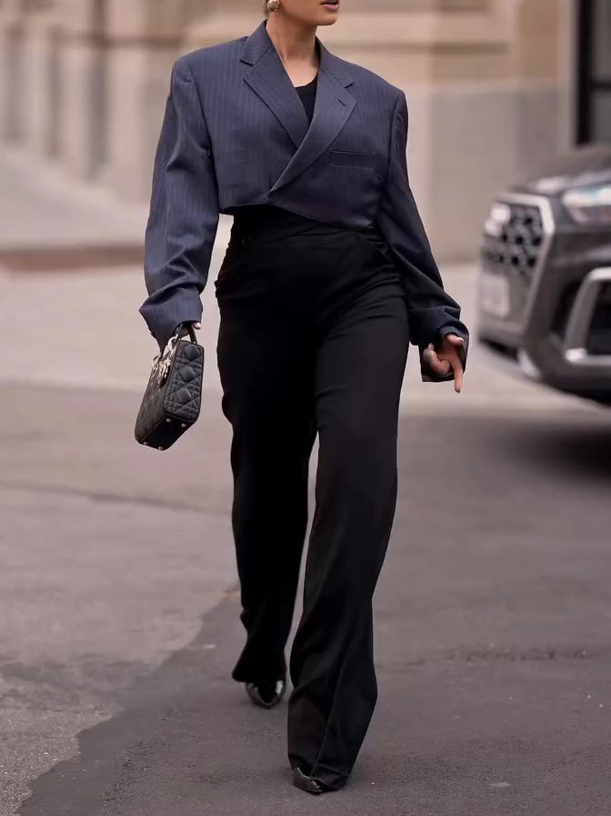 Anne – Gestreepte Korte Losse Blazer