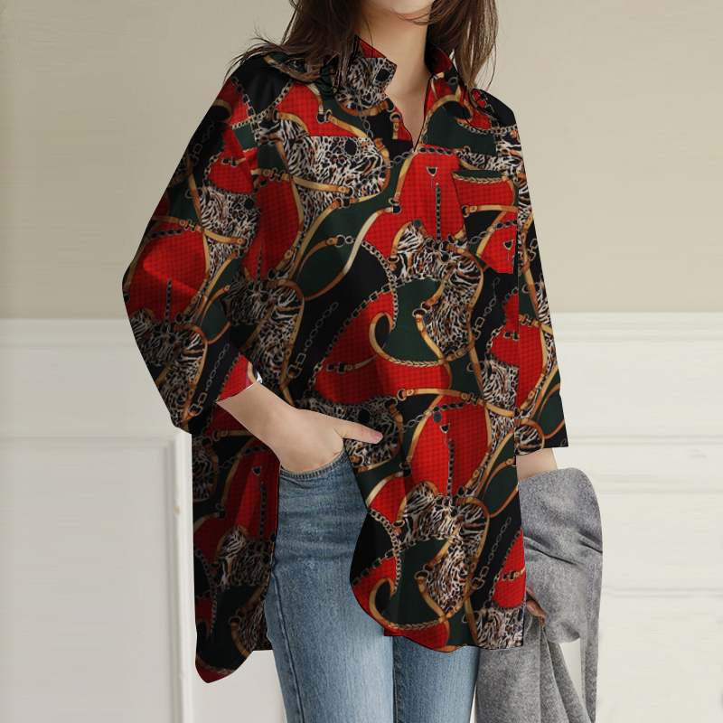 Cropped Sleeve Tunic Top Casual Loose Lapel