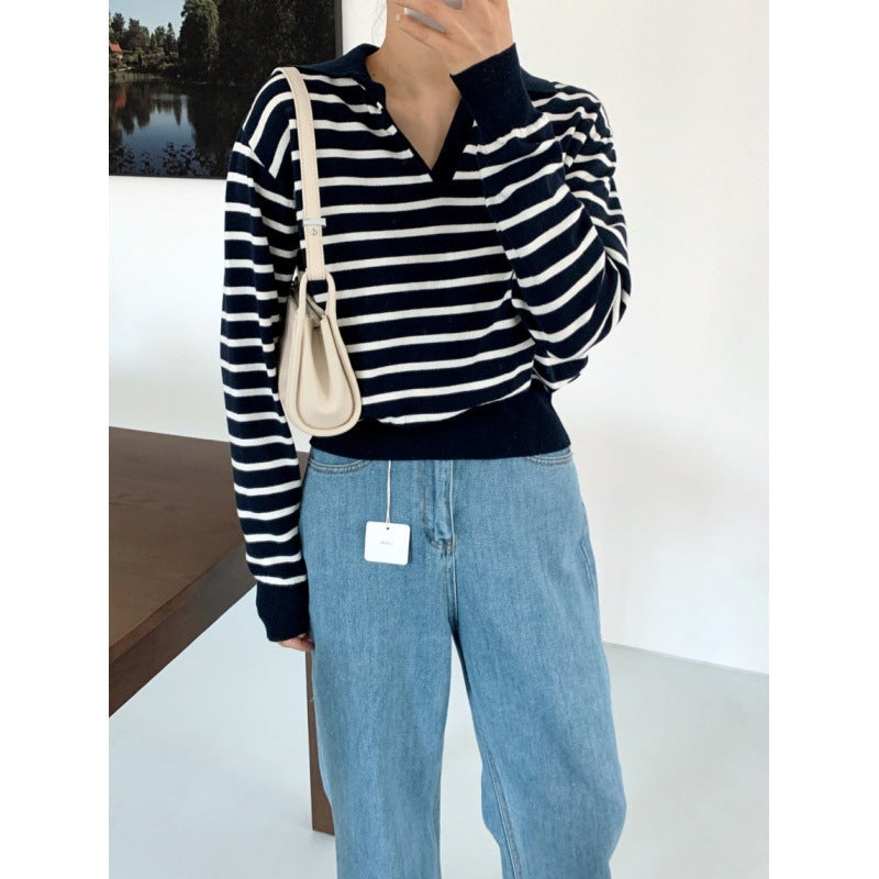 Zoe – Gestreepte Gebreide Top met Polokraag voor Dames