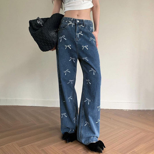 Joanne – Vintage Print Losse Jeans met Strik