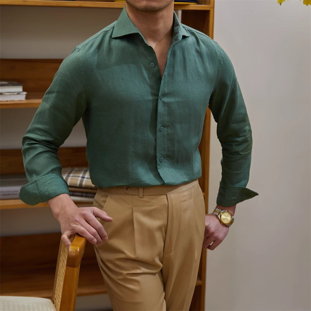 Rhys – Casuale Linnen Katoenen Overhemd met Lange Mouwen