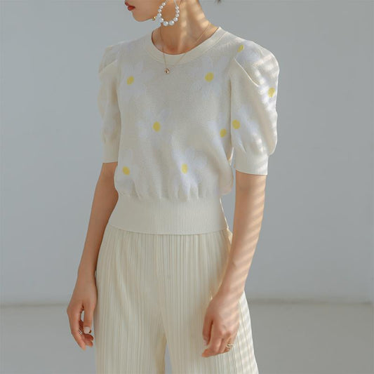 Sandra – Elegante Bloemen Patchwork Bodycon T-shirt Vrouwen Zomer