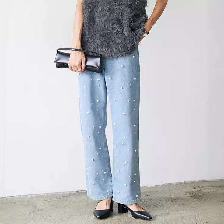 Miranda – Losse Damesjeans met Parelknopen