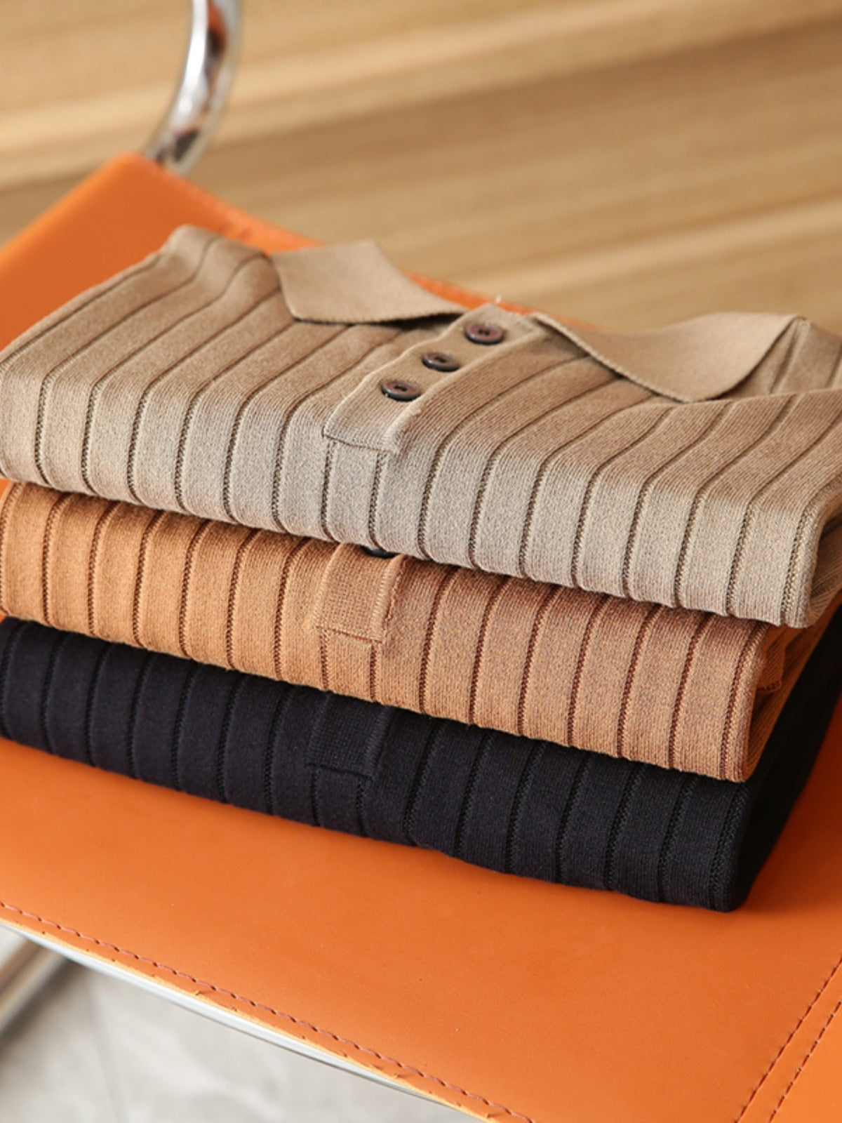 Gilbert – Gebreide Effen Polo Kraag Korte Mouw