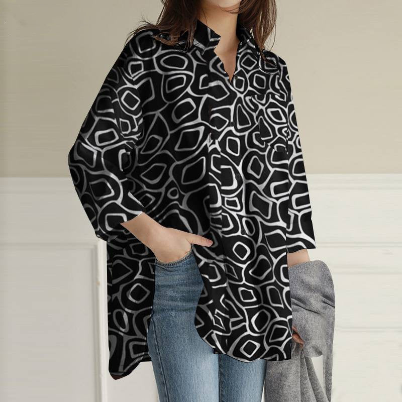Cropped Sleeve Tunic Top Casual Loose Lapel
