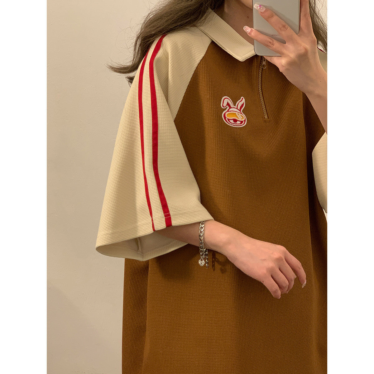 Nicole – Losvallende Half-Rits Polo Kraag Korte Mouw T-shirt