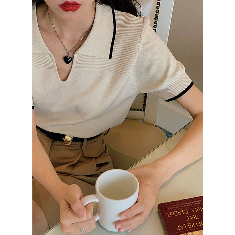 Lynda – Polo Kraag College Stijl IJs Zijde Gebreide T-shirt