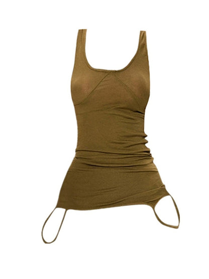 Green Knitted Double-strap Vest Slimming Top For Women
