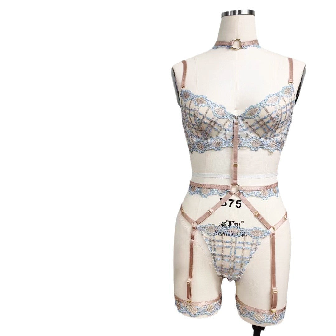 Lingerie Ultra Slim Plaid Mesh Big Chest Small T-shaped Panties Abstinence Series Transparent Temptation