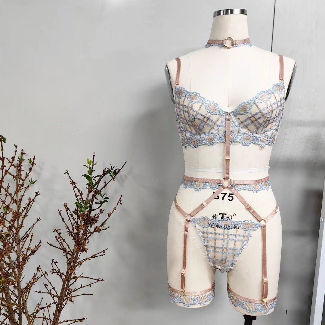 Lingerie Ultra Slim Plaid Mesh Big Chest Small T-shaped Panties Abstinence Series Transparent Temptation