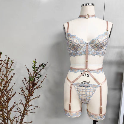 Lingerie Ultra Slim Plaid Mesh Big Chest Small T-shaped Panties Abstinence Series Transparent Temptation