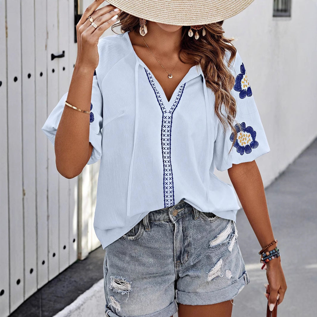 Long Sleeve Design Sense V-neck Loose Top