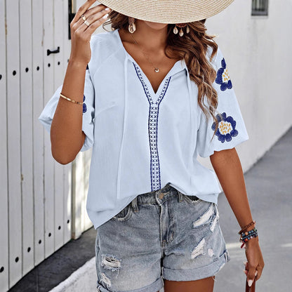 Long Sleeve Design Sense V-neck Loose Top