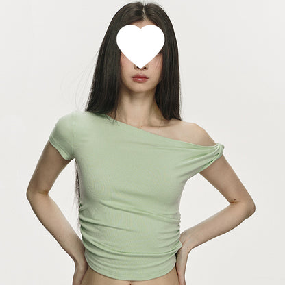 Pure Desire Style Short Cotton Short Sleeve Slim Slimming Sense Of Design Top For Women