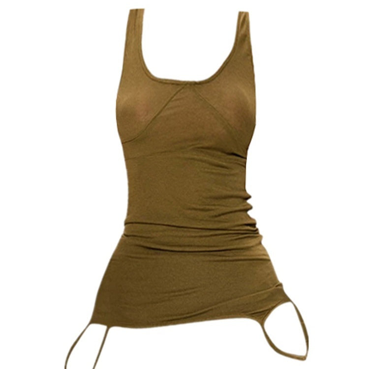 Green Knitted Double-strap Vest Slimming Top For Women