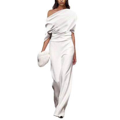 Off-neck Jumpsuit Loose Casual Women's Clothing Solid Color