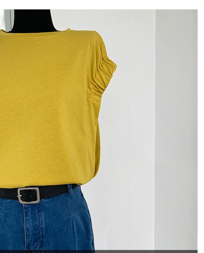 Joan – T-shirt met Smalle Mouwen en Plooien