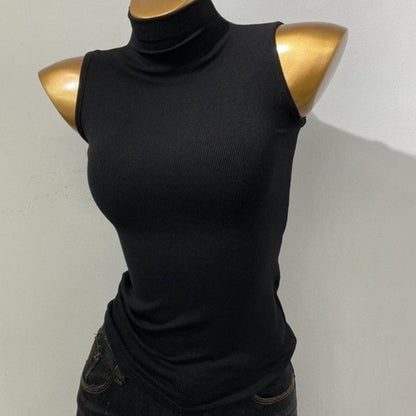 Korean Style Half Turtleneck Sleeveless Vest Top