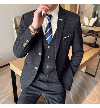 Cameron – Drie-delig Tuxedo Pak met Mesh Ruitpatroon